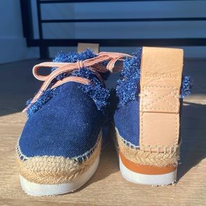SeeByChloe size 37 Lace Up Frayed Denim Espadrille. Worn once.